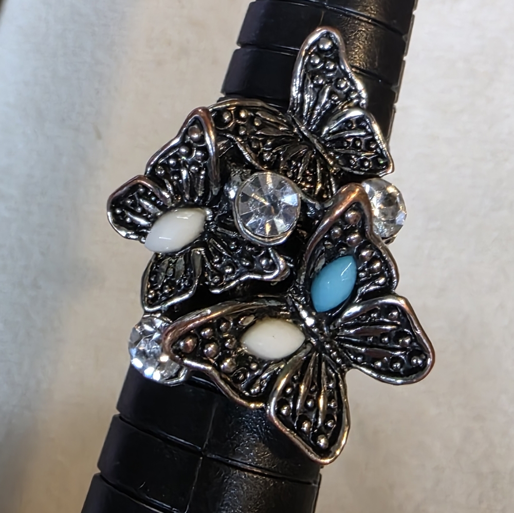 Butterfly Statement Ring With Silver And Blue Acc… - image 1